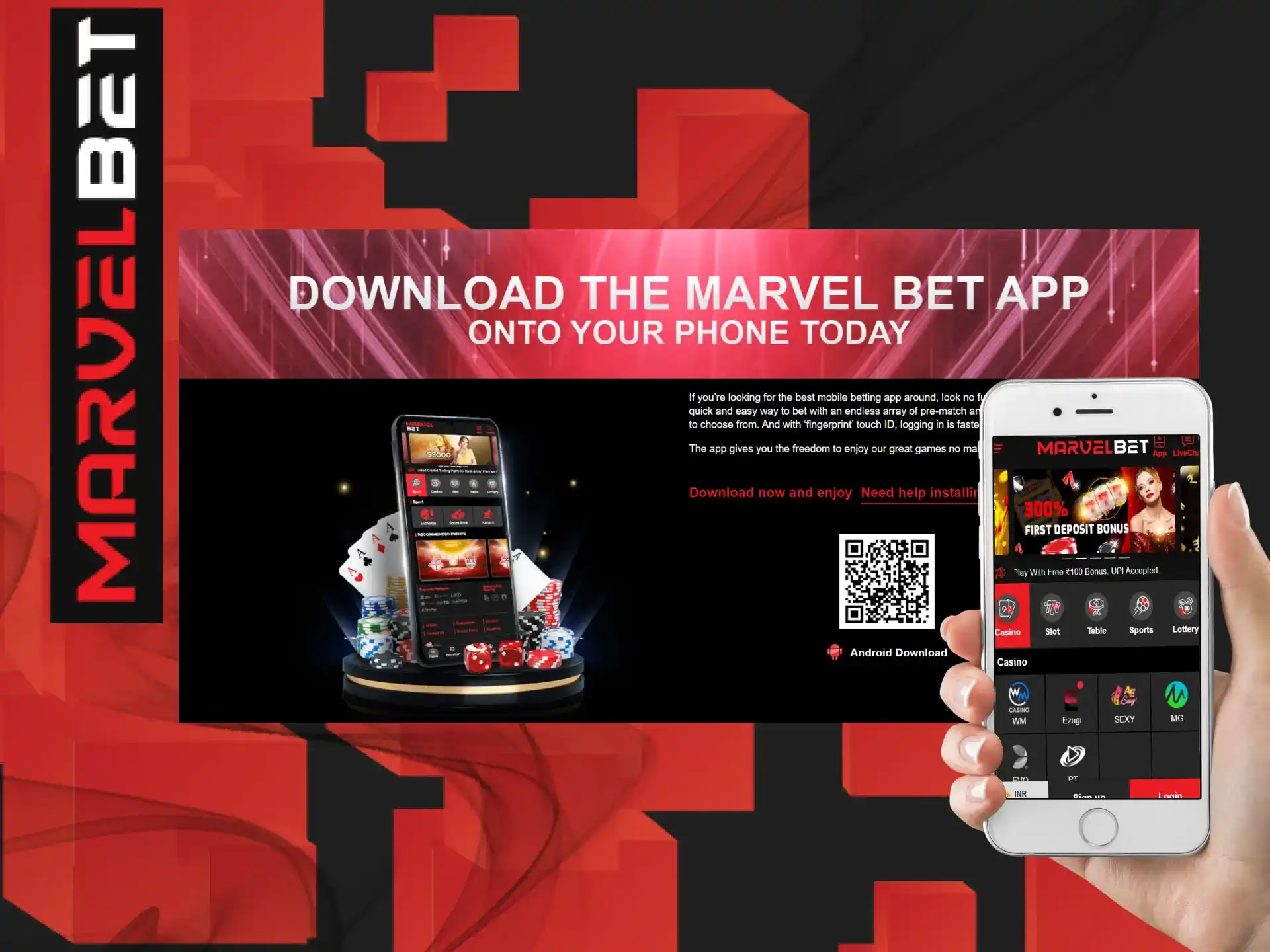 Install the fast and convenient MarvelBet app.