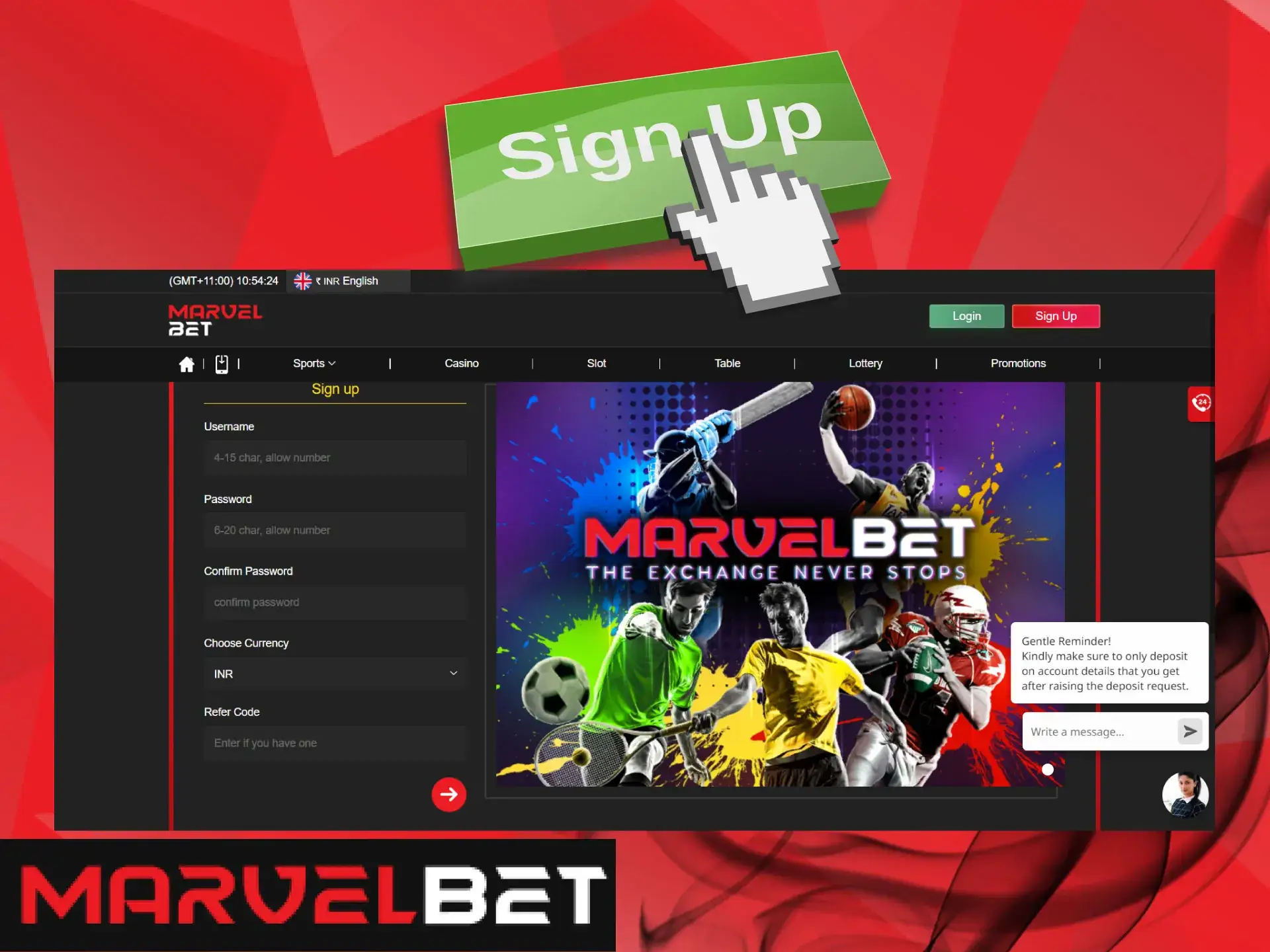 Create the MarvelBet account in the mobile application.